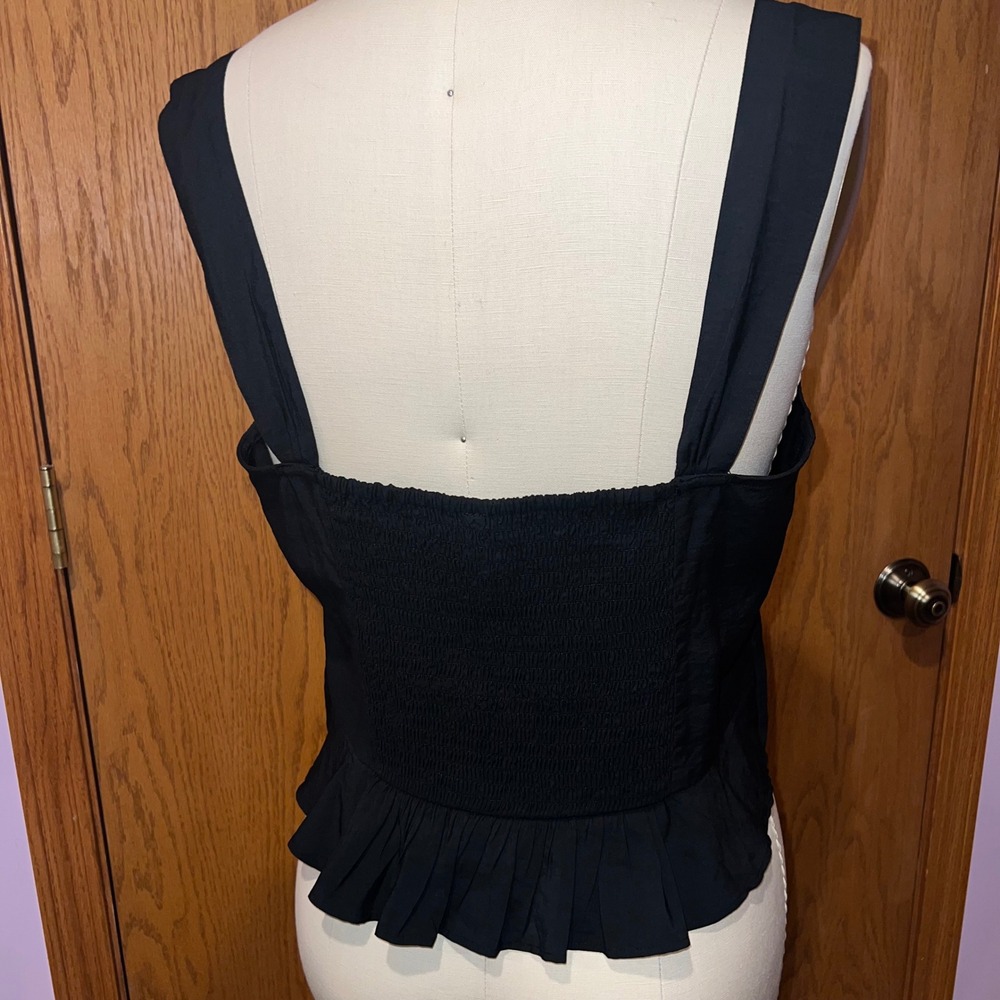American Eagle Peplum Top Women XL Black Ruched Smocked Cami‎ Tank - Picture 3 of 9